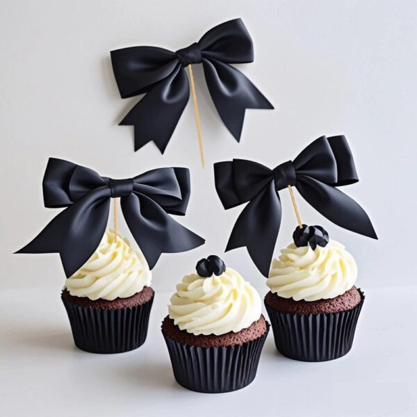 Black bowknot cake decoration toppers 24pcs