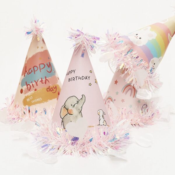 PINK Happy Birthday Hat Glitter Cone Paper Hat