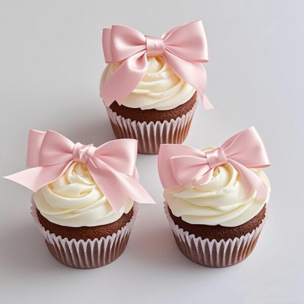 Pinck bowknot cupcake decoration toppers 24pcs